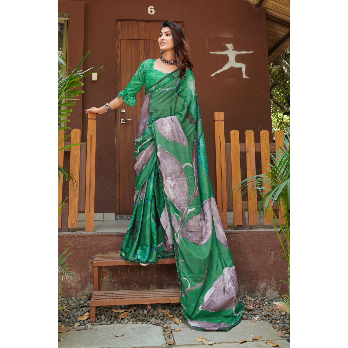 Green Printed Saree