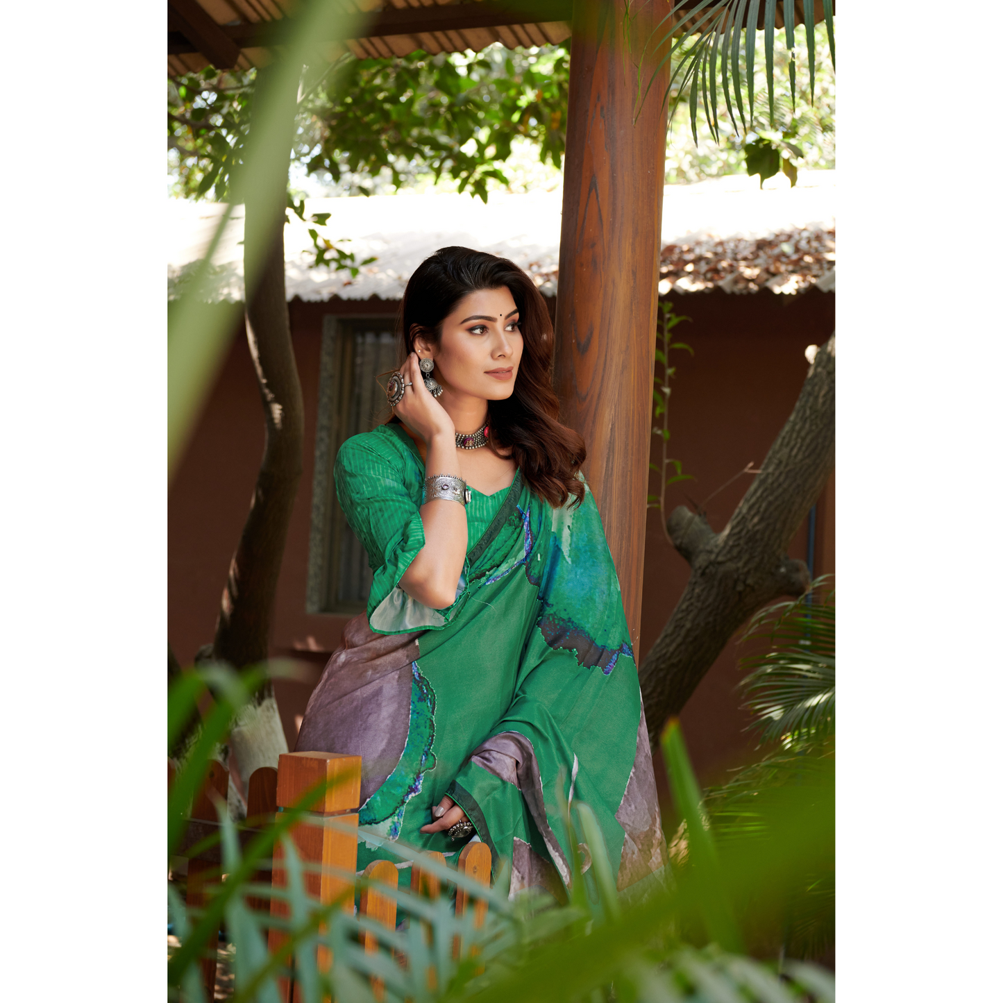 Green Printed Saree