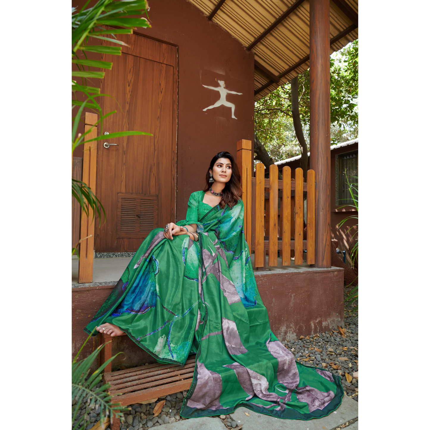 Green Printed Saree
