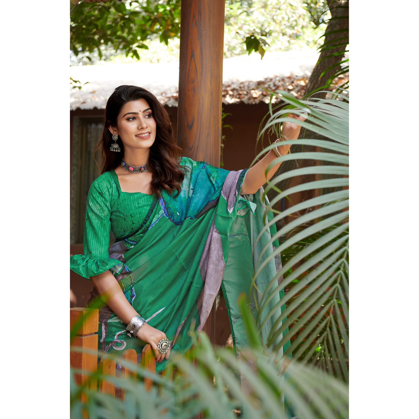 Green Printed Saree