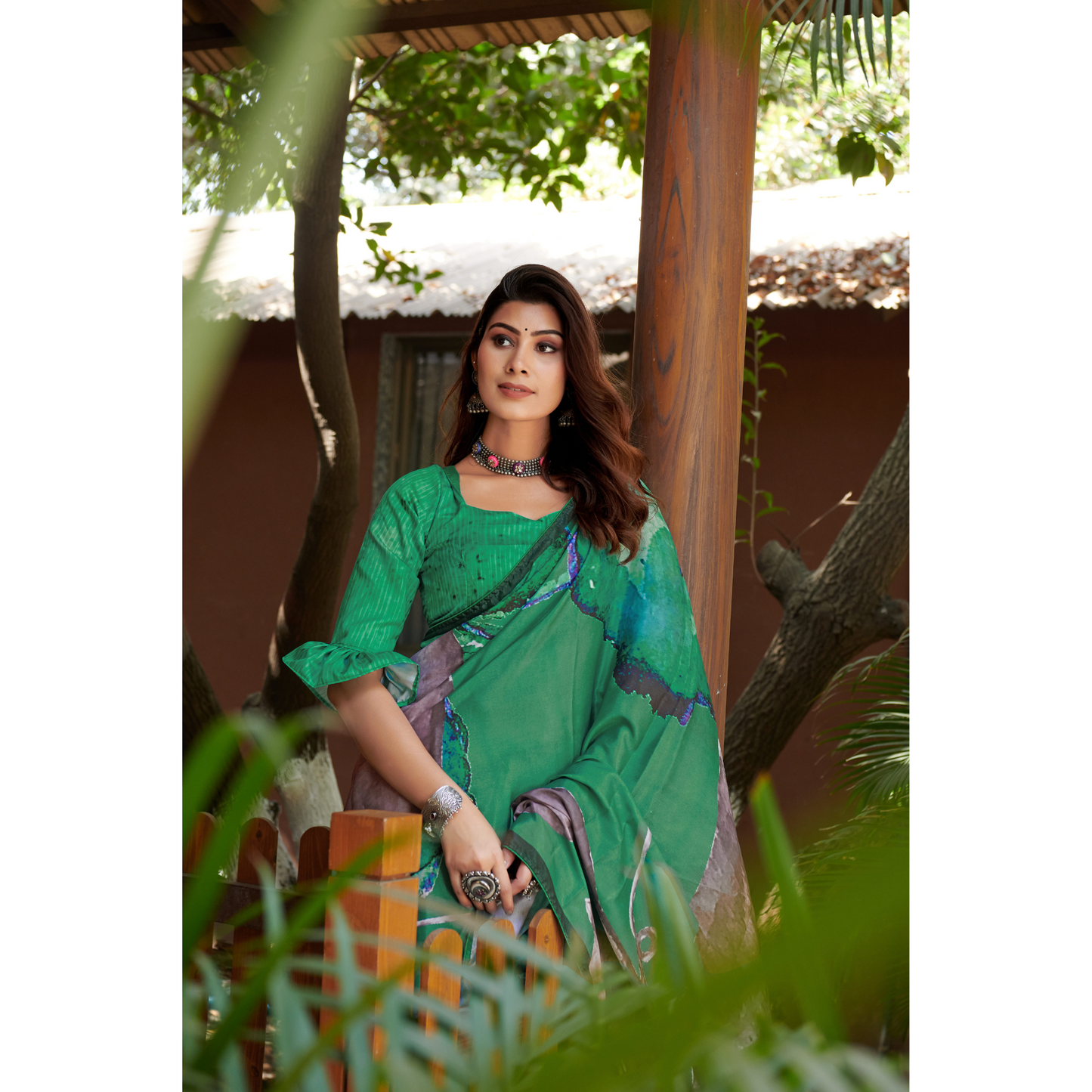 Green Printed Saree
