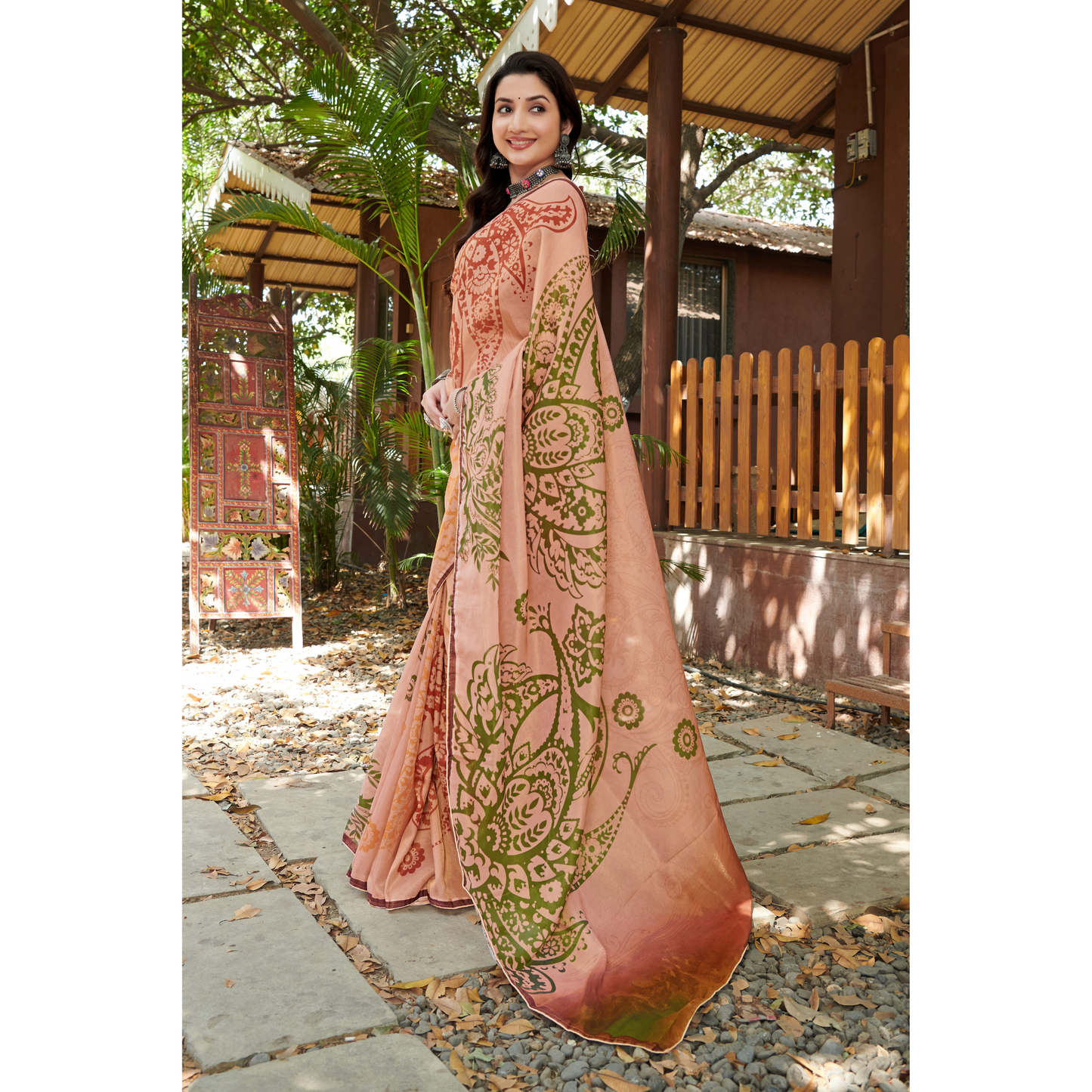 Peach Printed Saree