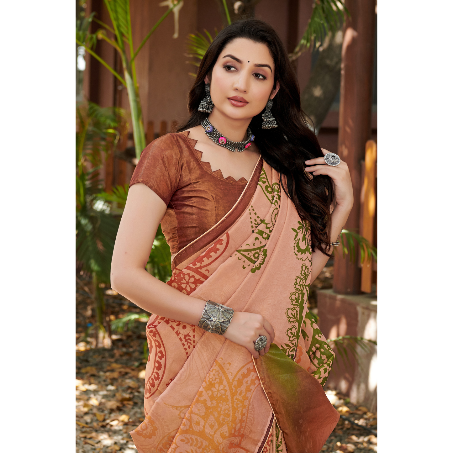 Peach Printed Saree