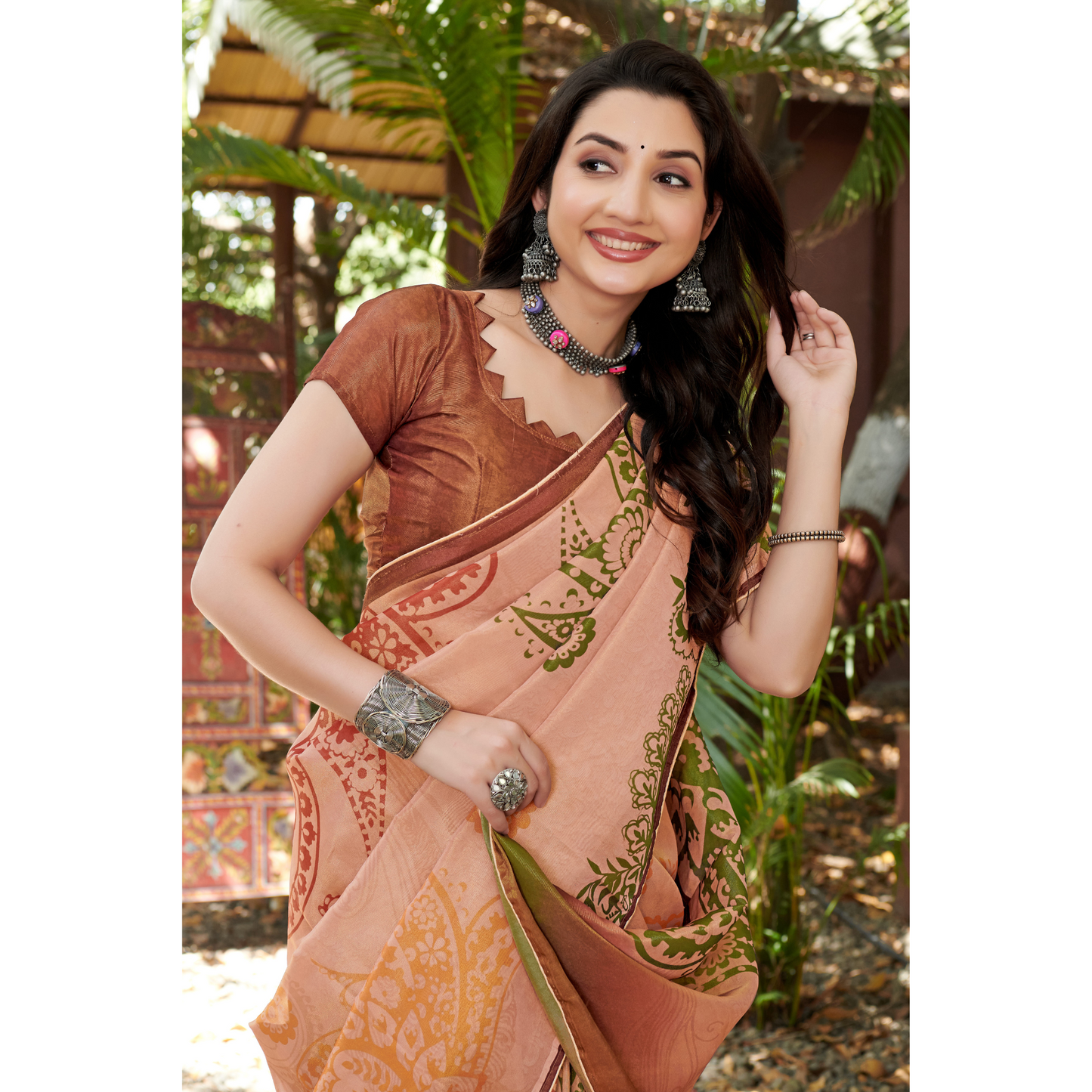 Peach Printed Saree