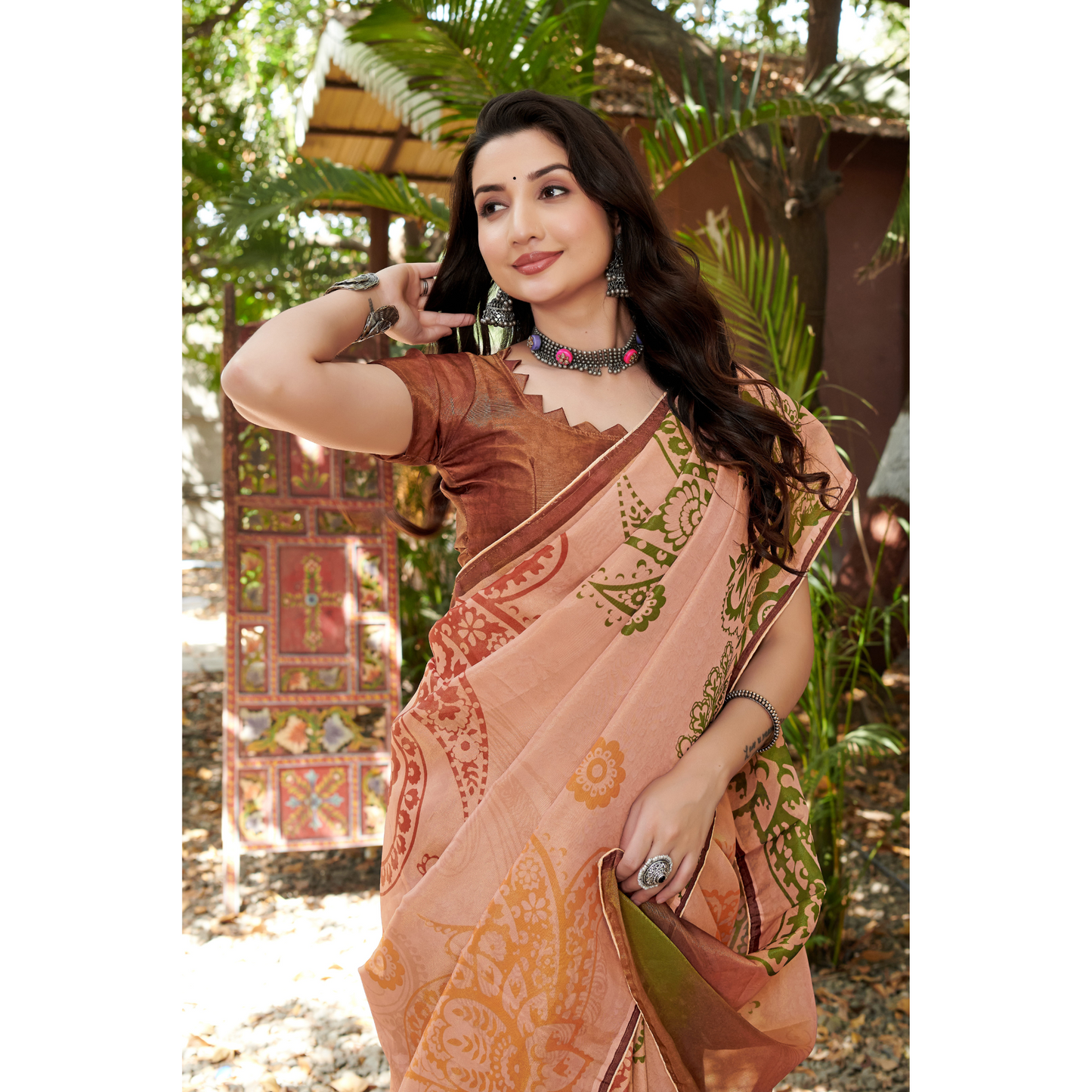 Peach Printed Saree