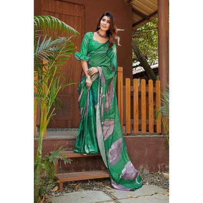 Green Printed Saree