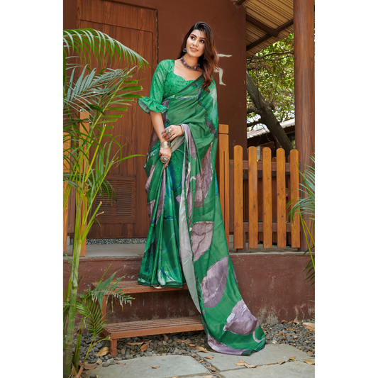 Green Printed Saree