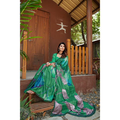 Green Printed Saree